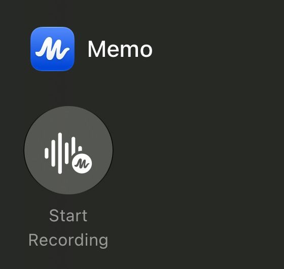 The Control Center gallery with Memo’s record control, Start Recording, which turns into End Recording while a recording runs.